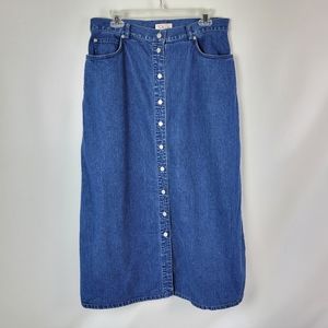 Talbots 100% Cotton Blue Jean Skirt Front Buttons Sz 16 EUC